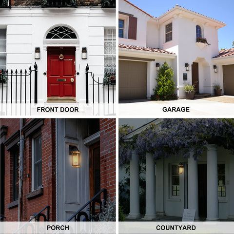 LONEDRUID two-pack outdoor lights ideal for front porch and patio lighting.