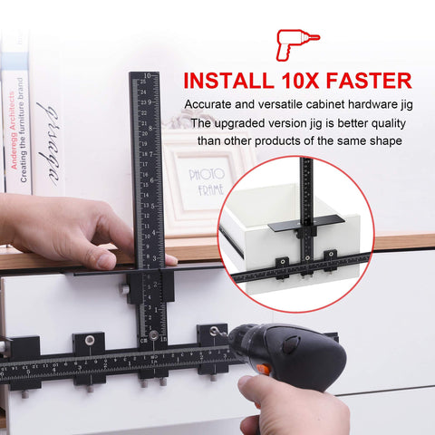 Lonfu adjustable template ensures consistent handle hole spacing for doors and drawers.
