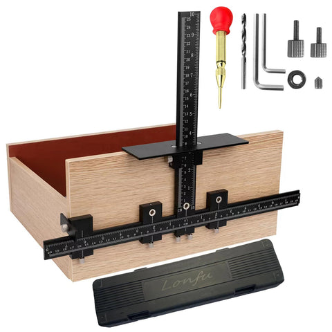 Lonfu cabinet hardware jig with aluminum body guiding precise hole layout for quicker installations.
