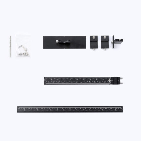 Lonfu cabinet jig includes durable case-hardened bushings for many holes.