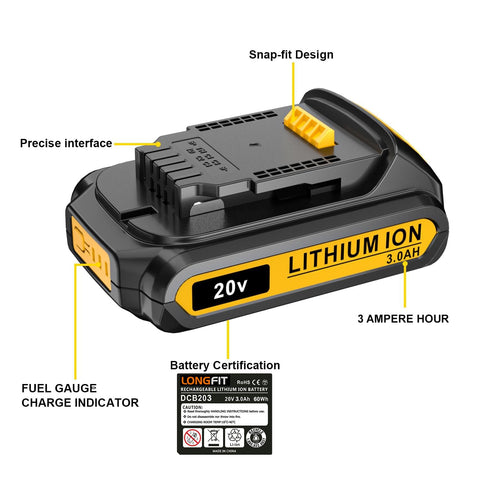 LONG FIT 20V battery installed in tool showing compatibility.