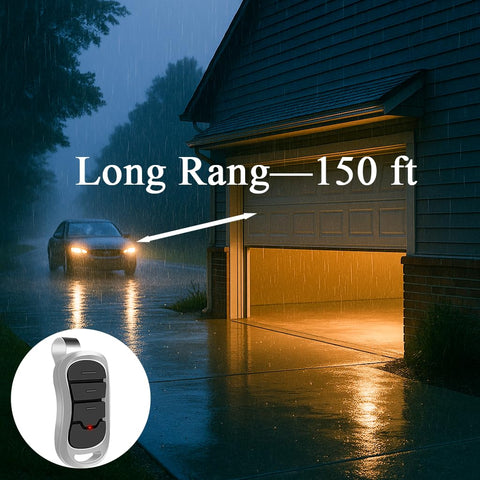 LongCtrl Genie replacement remote on visor clip for easy reach