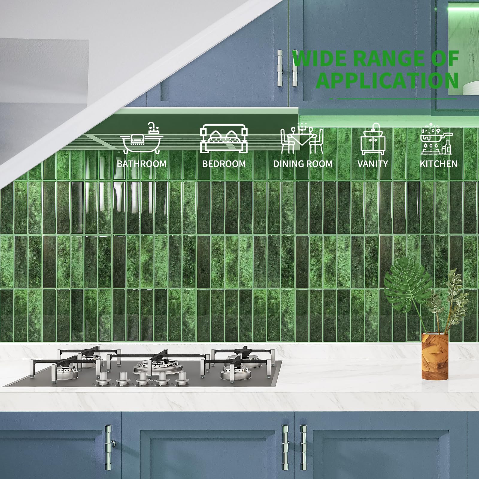 LONGKING green backsplash tile close-up highlights durable color and easy maintenance.