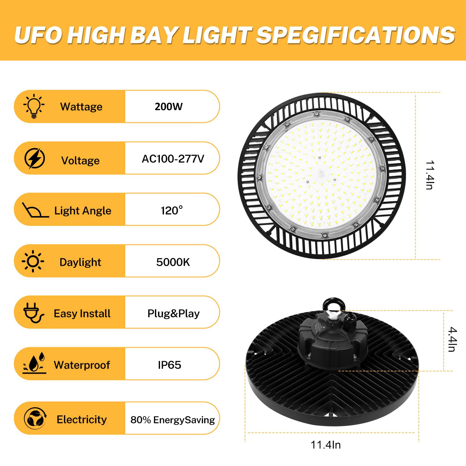 Longlux 200W UFO LED high bay light 120-degree beam angle for uniform coverage
