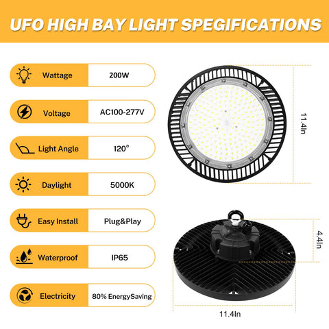 Longlux 200W UFO LED high bay light 120-degree beam angle for uniform coverage