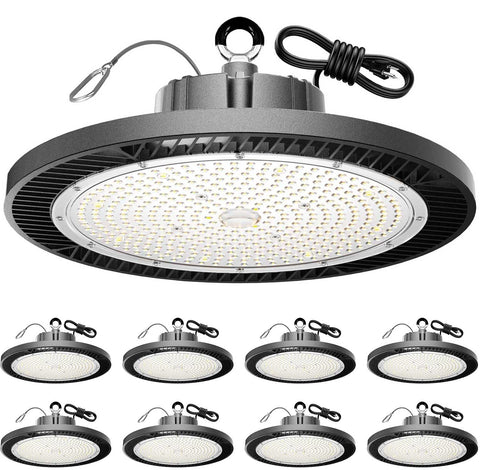 Longlux 200W UFO LED high bay light front view for bright warehouse illumination