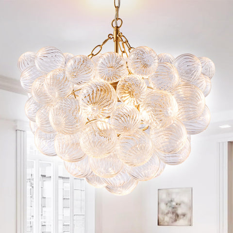 Longree Nordic bubble ball chandelier, 20-inch diameter, ideal for serene bedrooms and stylish dining spaces.