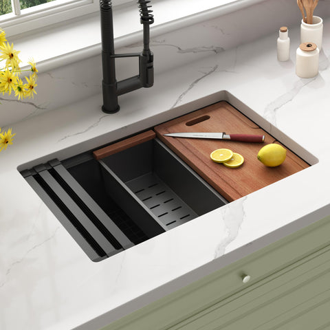 Lonsince 16-gauge stainless steel sink with brushed finish resists scratches and stains