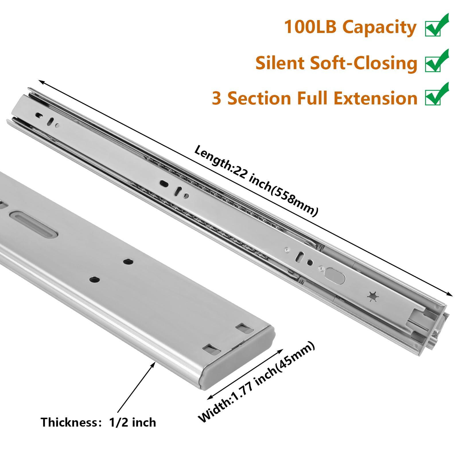 LONTAN 22-inch drawer slide fully extended for easy rear-item access