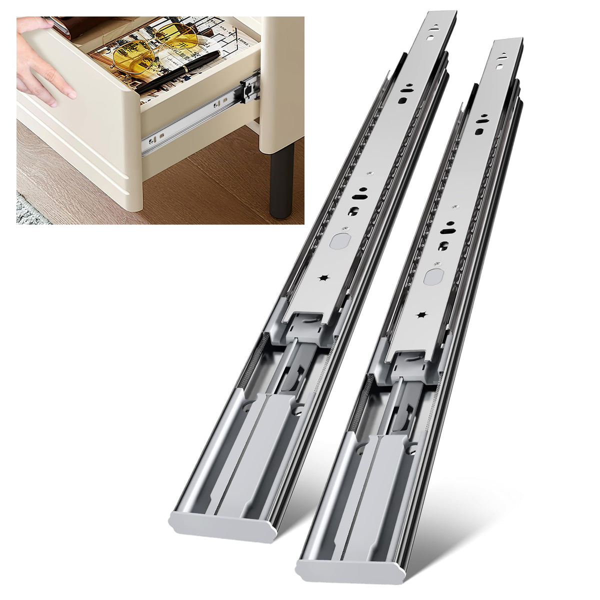 LONTAN four-pairs 22-inch slides in action delivering silent soft-close operation