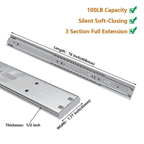 LONTAN 16-inch full-extension drawer slide provides complete access