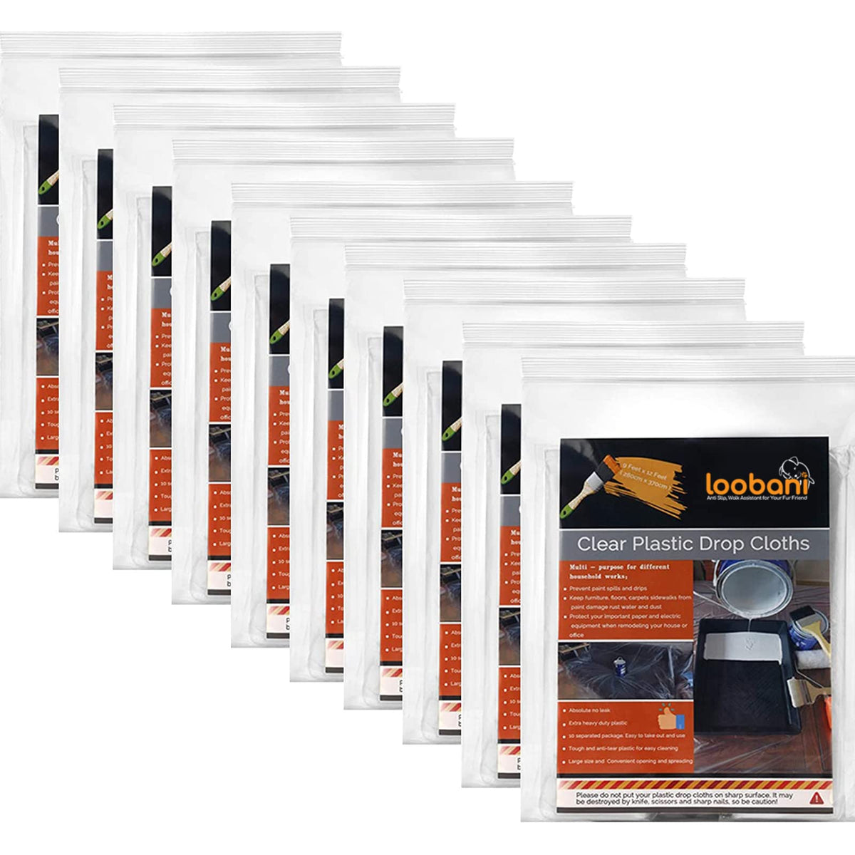 LOOBANI 10-piece drop cloth packaging for quick setup during painting