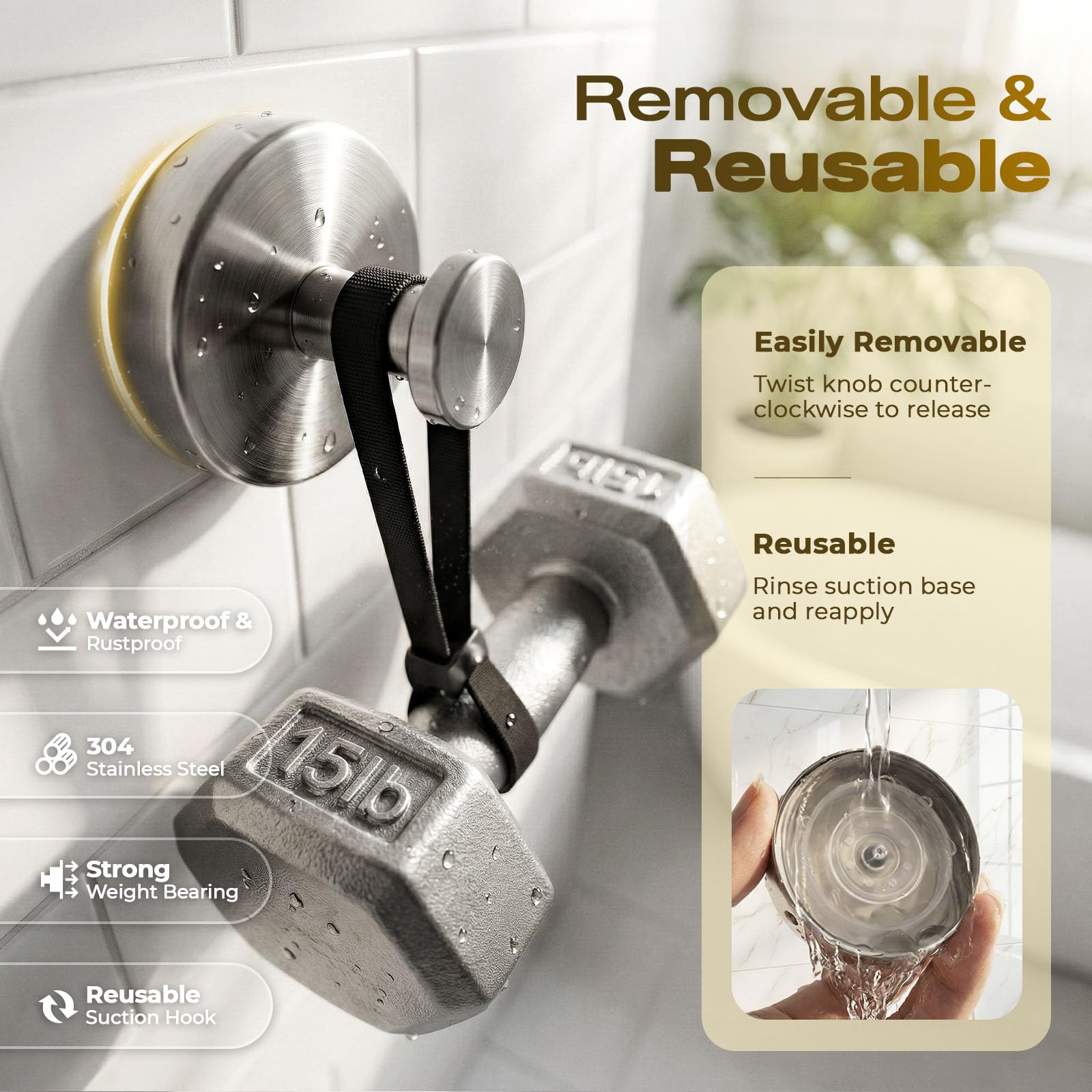 LOOHOI removable suction hook for walls – convenient, no damage.