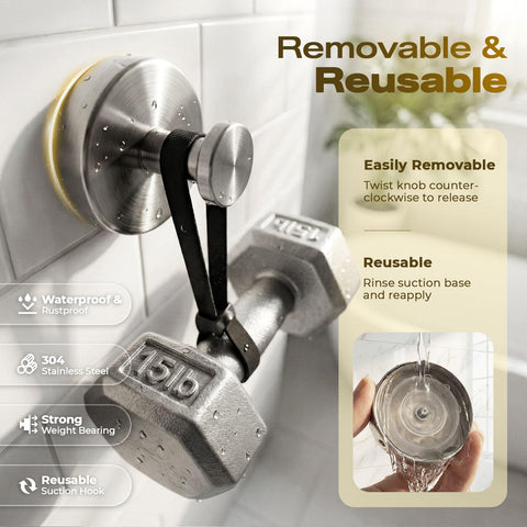 LOOHOI removable suction hook for walls – convenient, no damage.