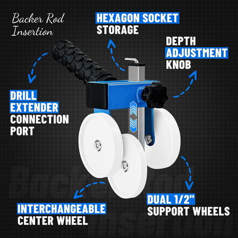 LookFox backer rod insertion tool depth-adjustment center wheel enables consistent caulking depth on long jobs