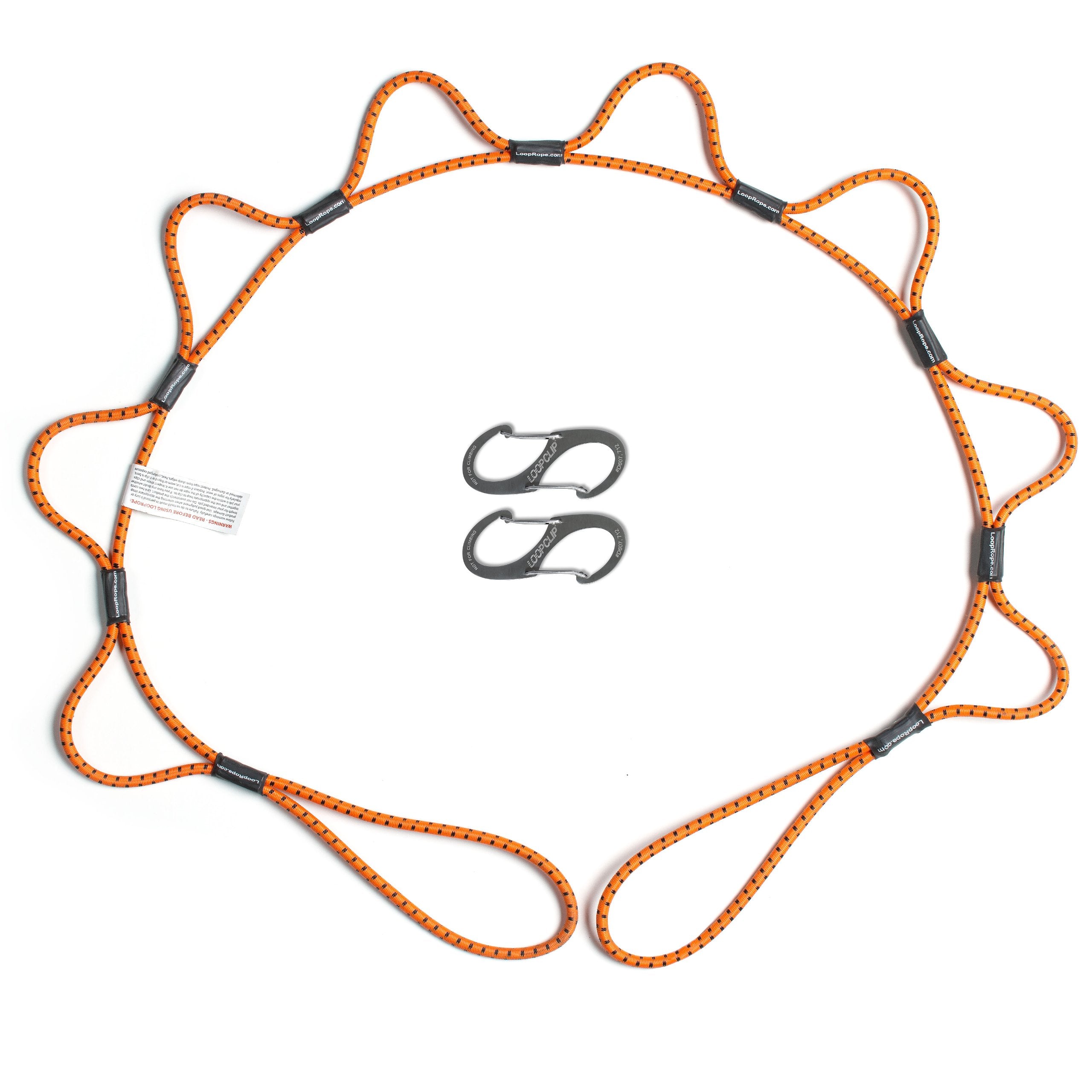 LoopRope knot-free bungee in orange 5ft securing a load with safe tension.