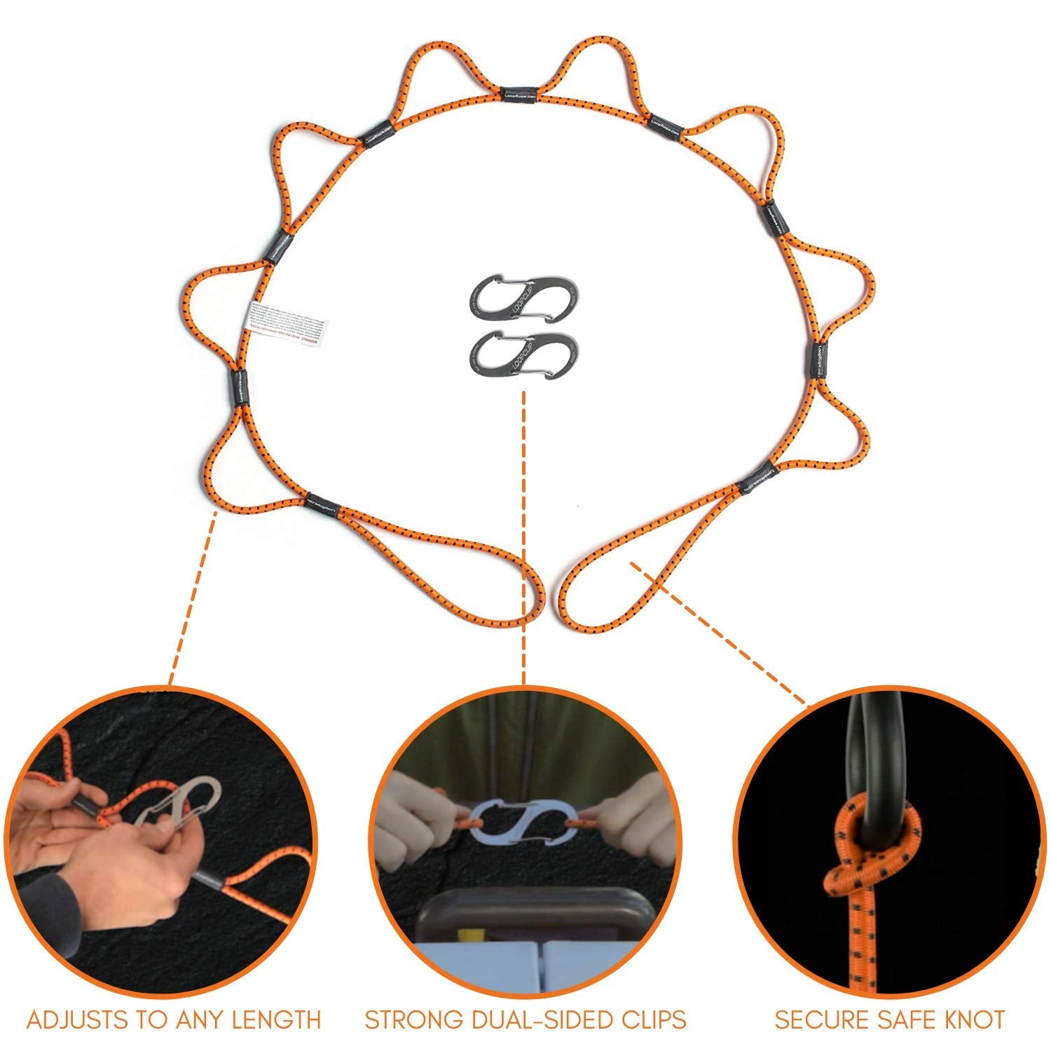 LoopRope multi-point tie-down adapts to awkward shapes.