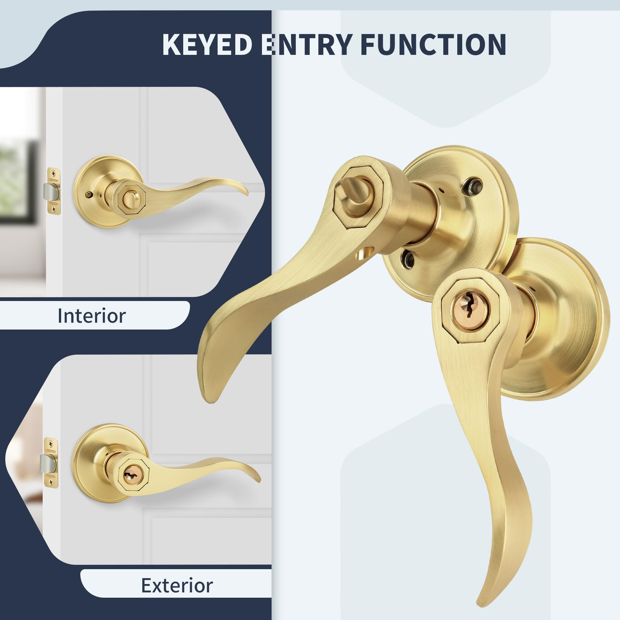 Closeup of LOQRON brushed satin brass finish with warm tone