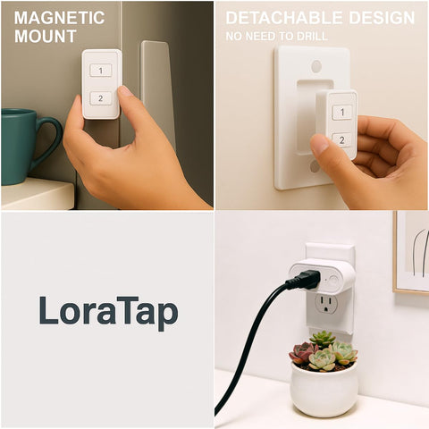 LoraTap remote includes battery for instant plug-and-play setup.