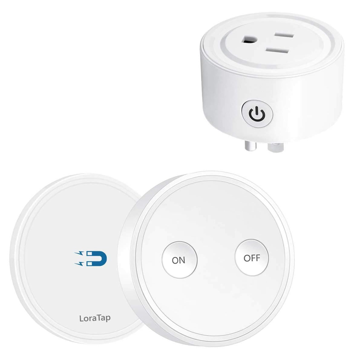 LoraTap mini remote mounted for quick access control of lights.