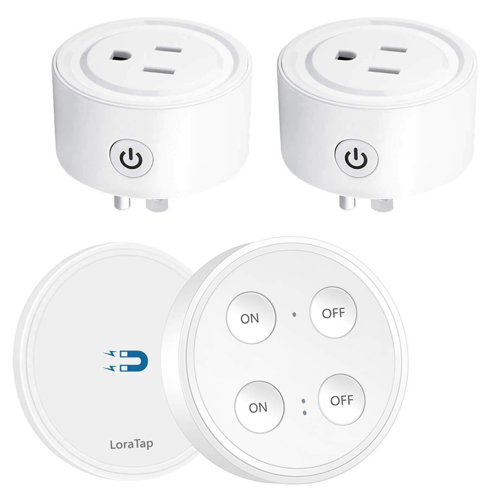 LoraTap Mini remote-outlet control with two outlets for easy, wireless control of lamps and appliances.