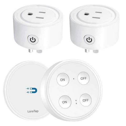 LoraTap Mini remote-outlet control with two outlets for easy, wireless control of lamps and appliances.
