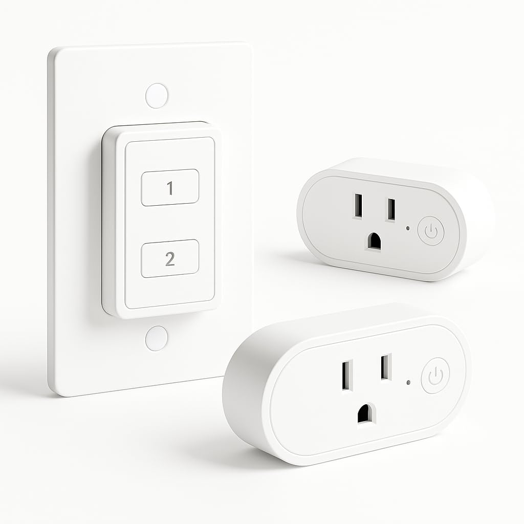 LoraTap remote control outlet with wall plate for wireless lamp control from anywhere.