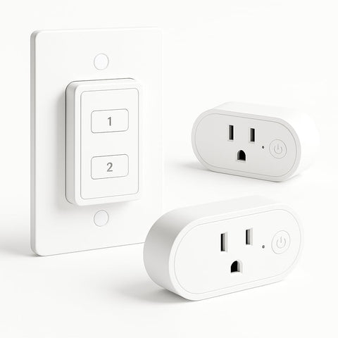 LoraTap remote control outlet with wall plate for wireless lamp control from anywhere.