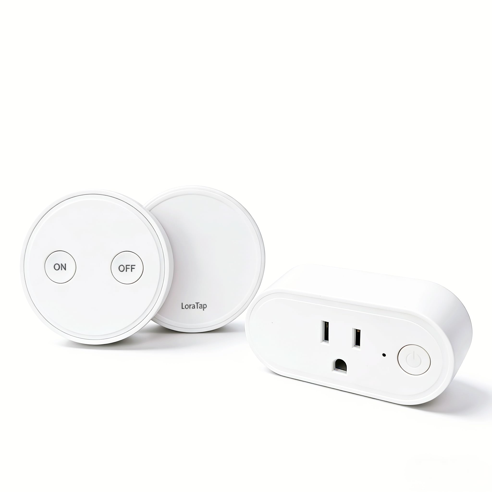 LoraTap wireless outlet and ergonomic round remote for easy control