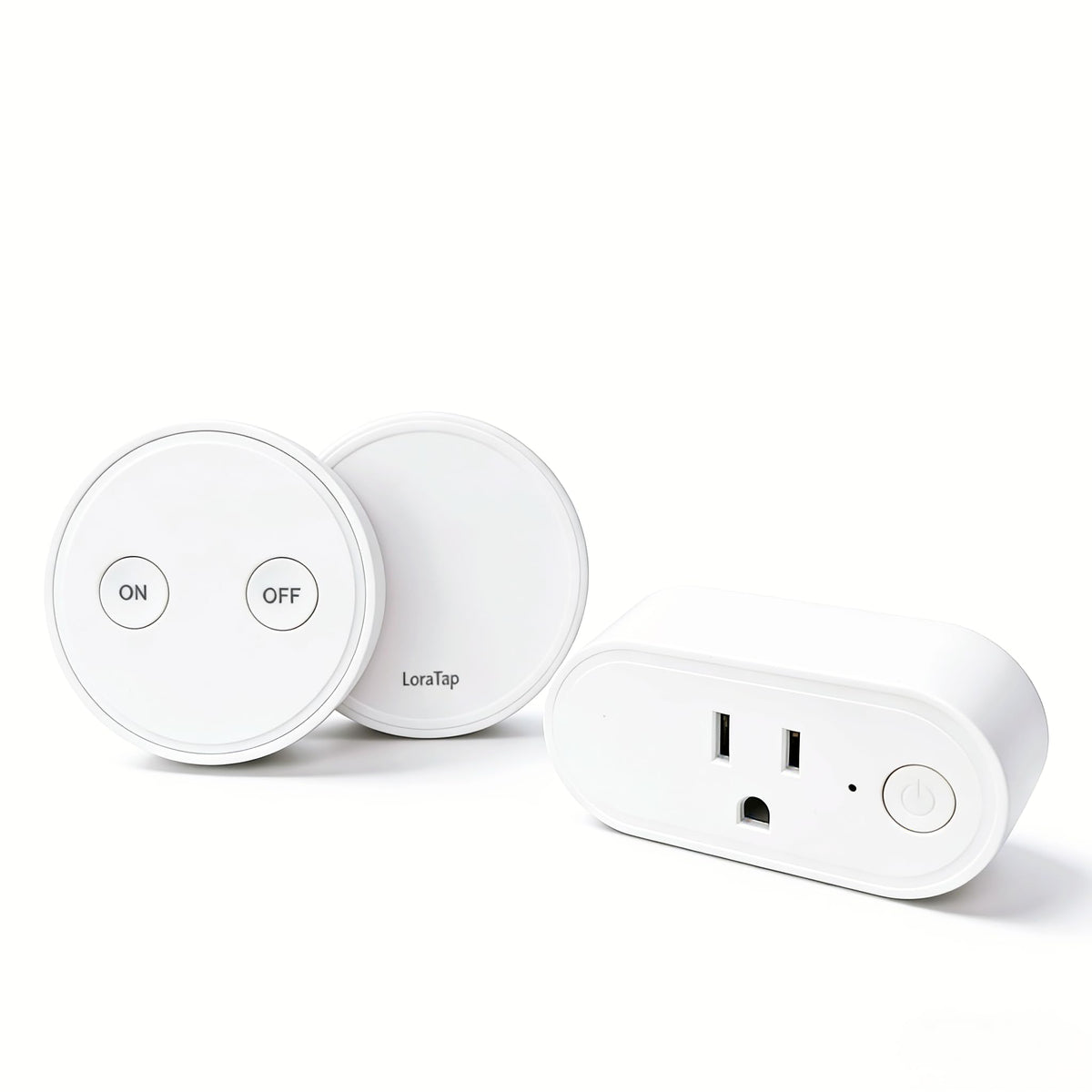 LoraTap wireless outlet and ergonomic round remote for easy control