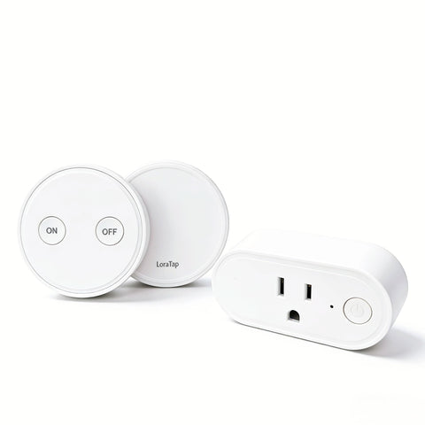 LoraTap wireless outlet and ergonomic round remote for easy control