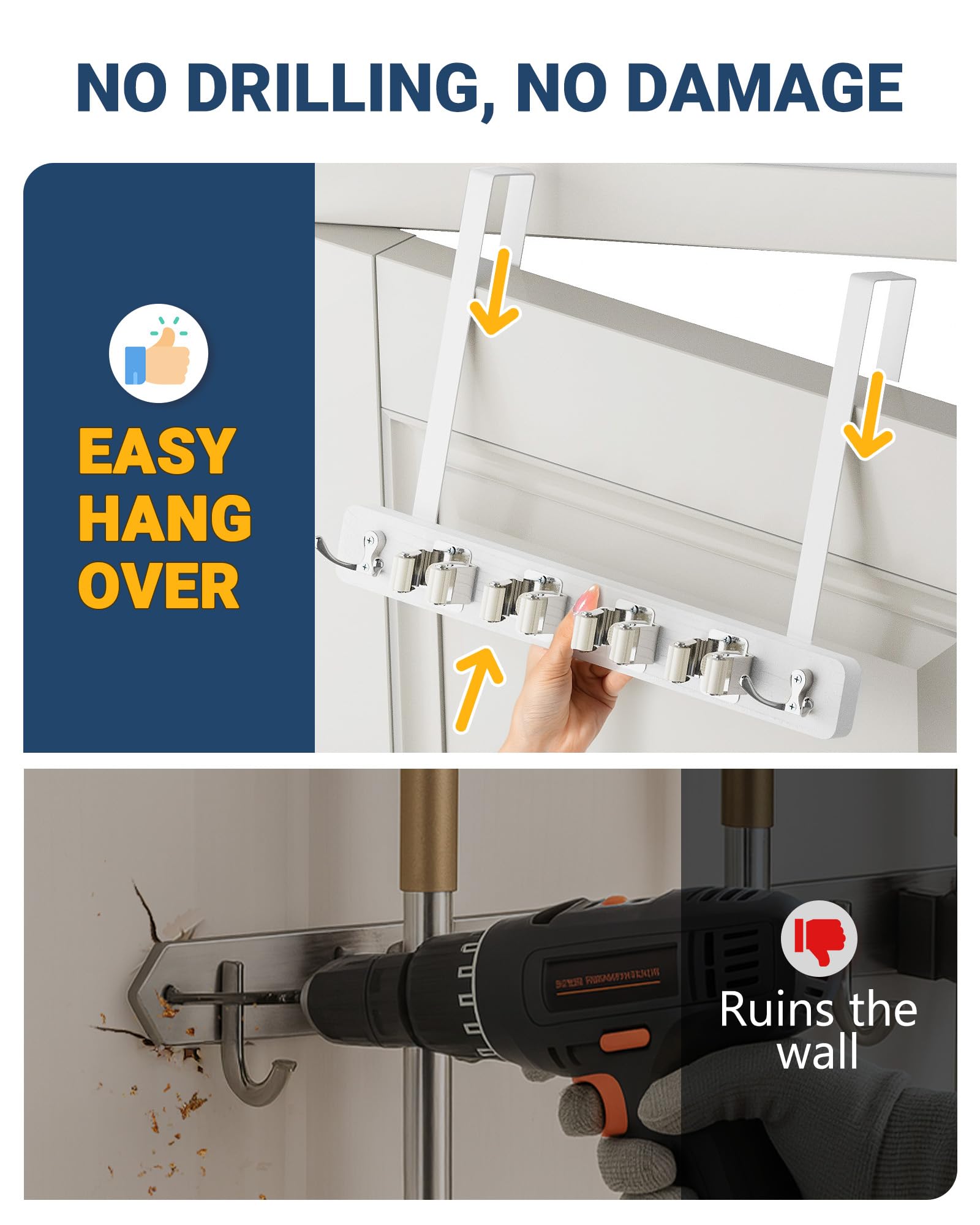 Lorbro wood broom hanger adds rustic charm while securely holding tools.