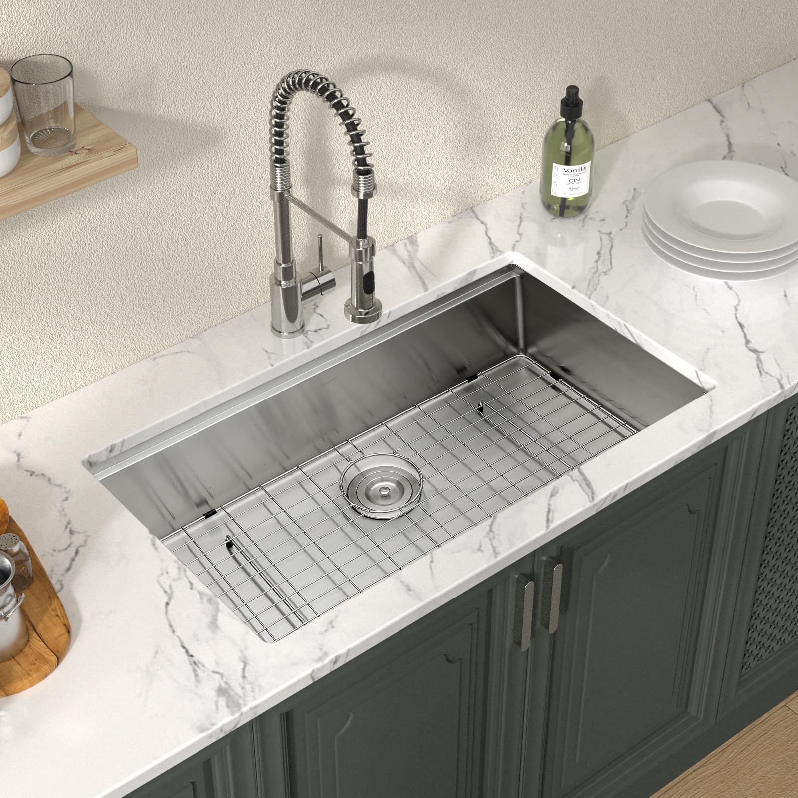 Workstation track image shows sliding accessories for organized prep.