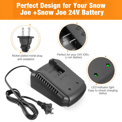 Lordone docking station shows compatibility with Sun Joe and Snow Joe 24V batteries.
