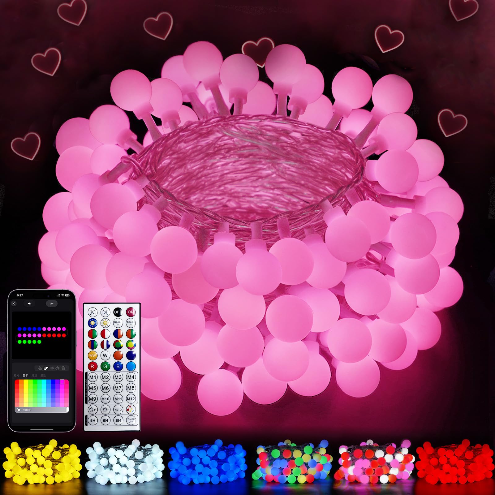 LORRYTE 46ft smart pink color-changing lights for cozy indoor ambiance.