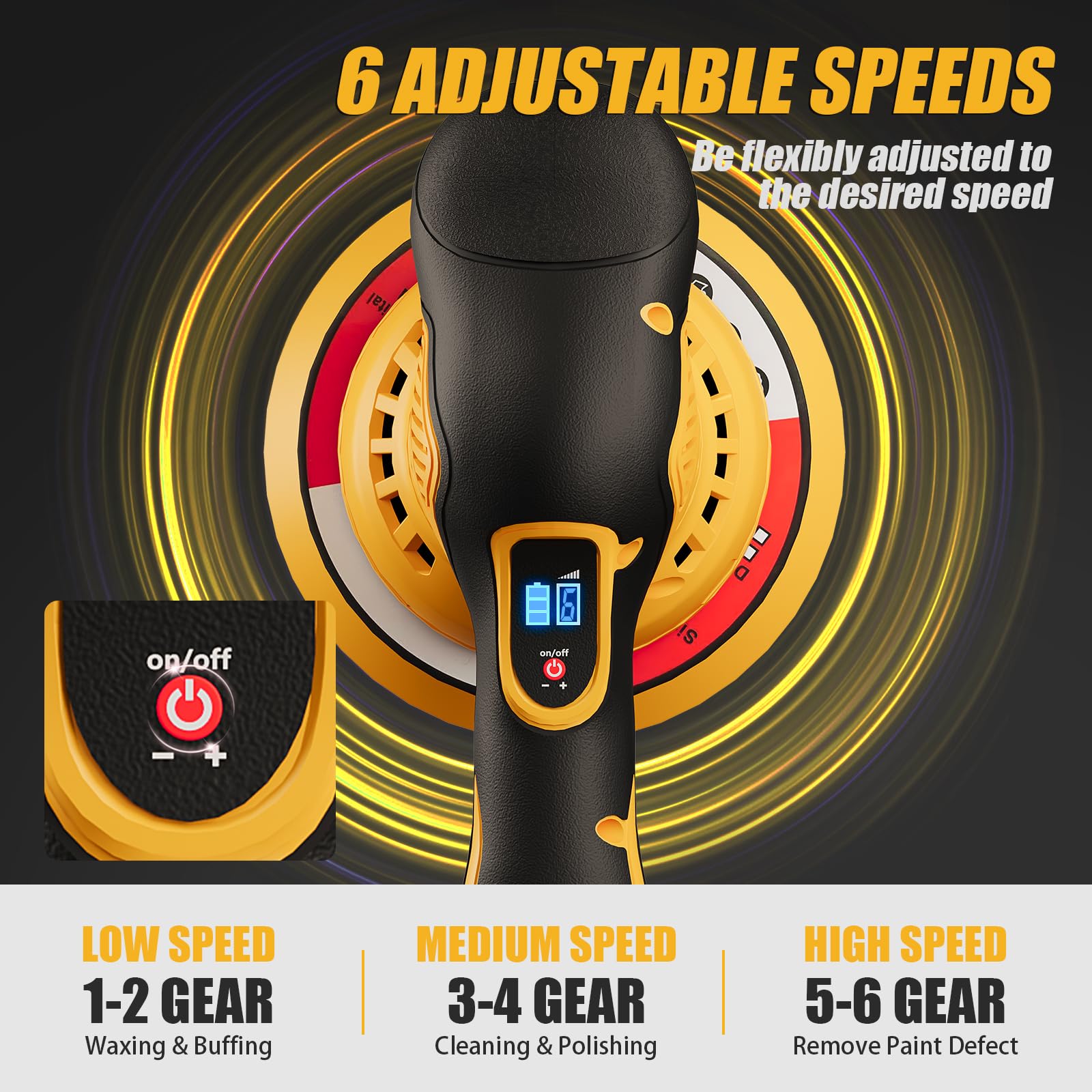 LotaTools cordless dual-action polisher compatible with Dewalt batteries for versatile on-the-go detailing.