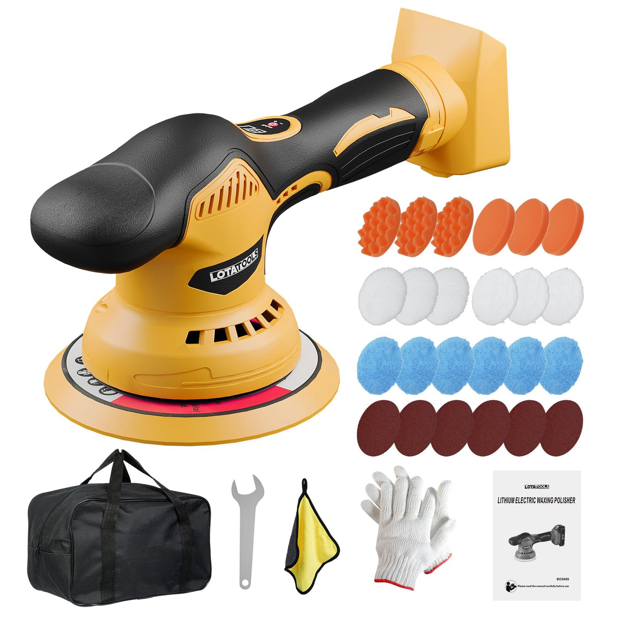 LotaTools dual-action polisher in use for a smooth paint finish.