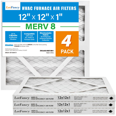 LotFancy 12x12x1 air filter in a 4-pack, with MERV 8 filtration for dust capture.