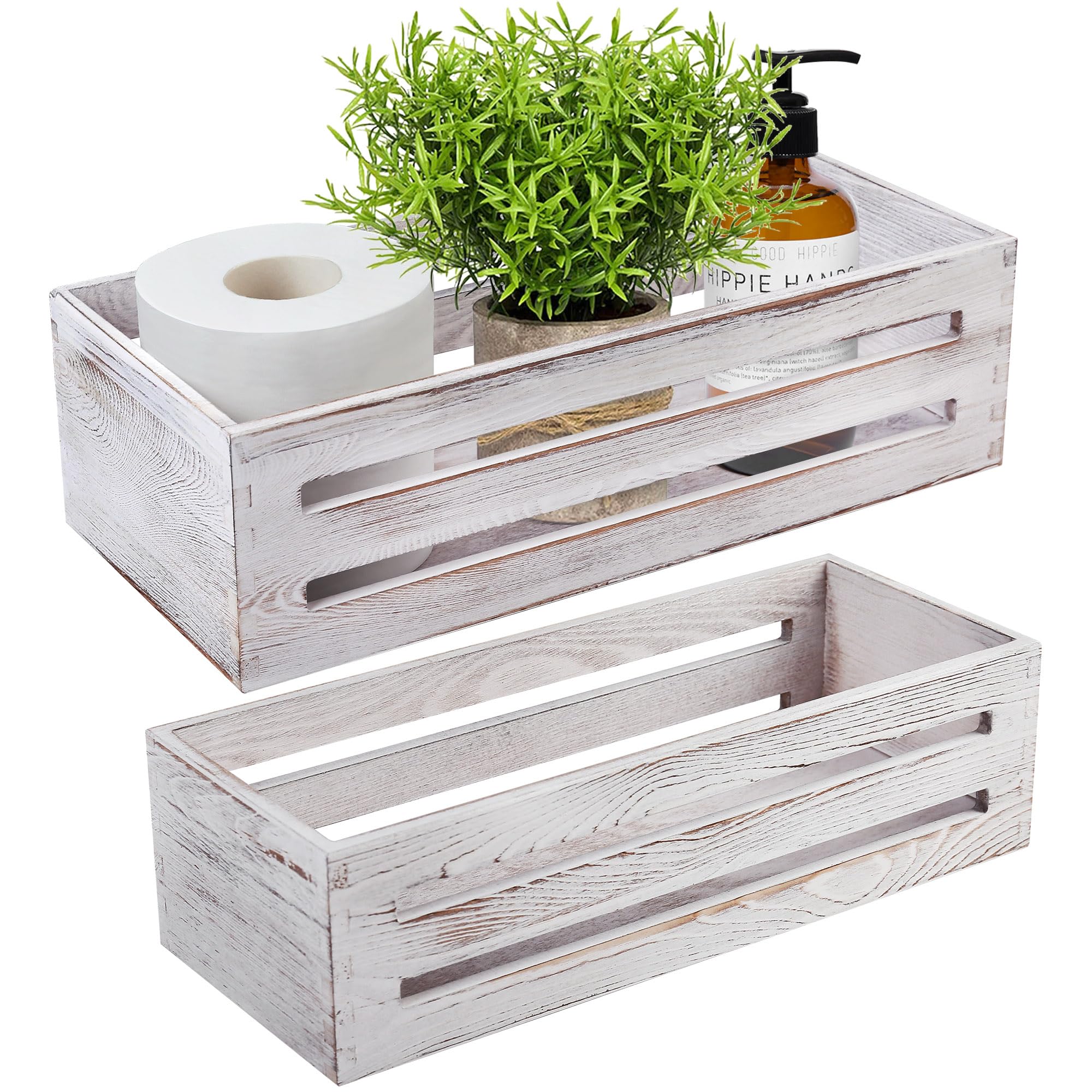 LotFancy large tank topper in whitewash pine safely holds multiple toilet paper rolls.