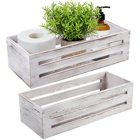 LotFancy large tank topper in whitewash pine safely holds multiple toilet paper rolls.