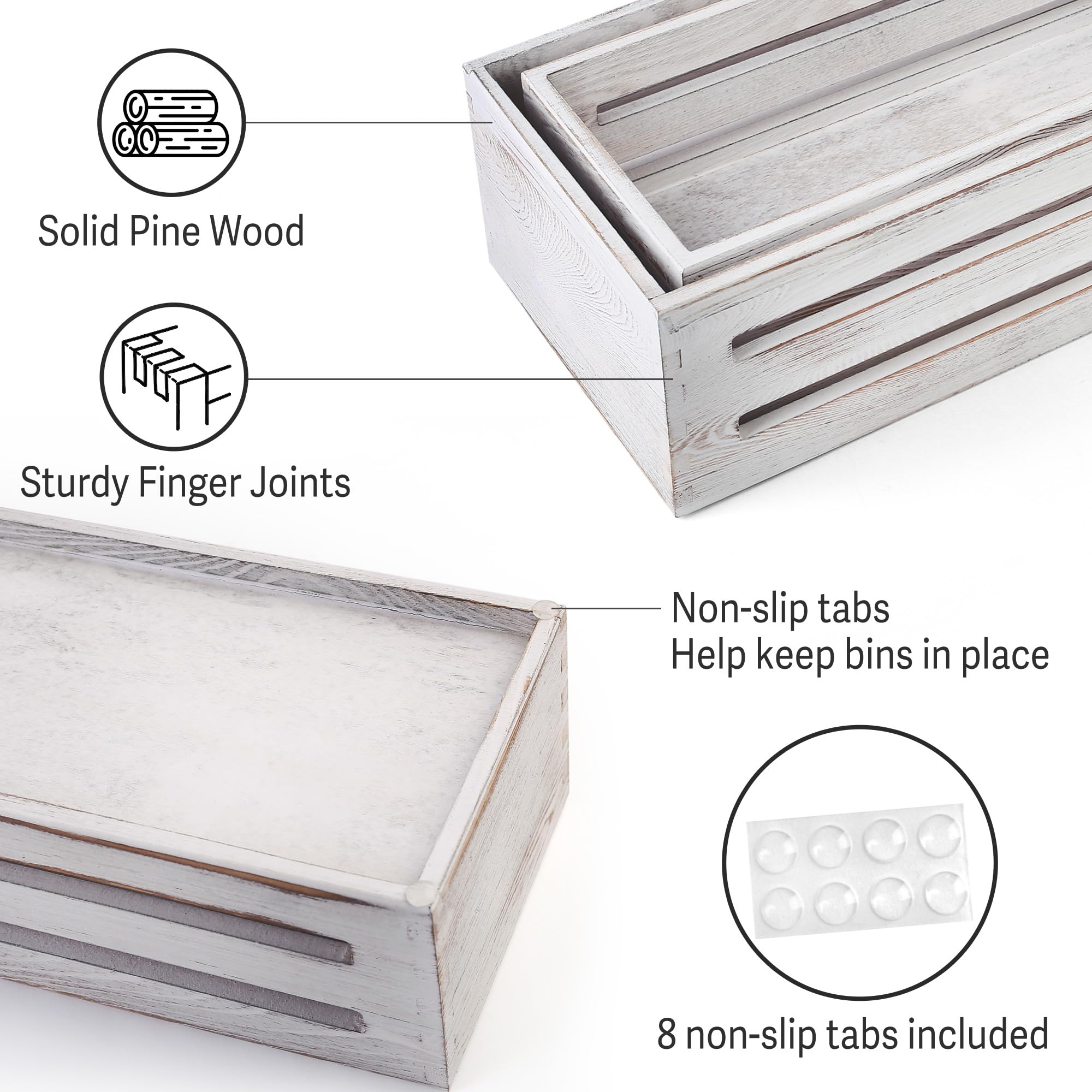 LotFancy whitewash wood texture highlights farmhouse charm on the bathroom shelf.