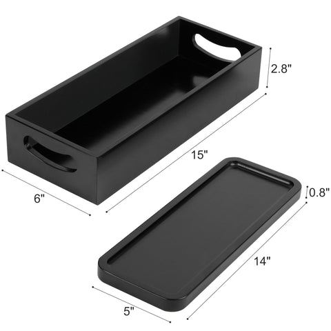 LotFancy vanity-tray-wood on bathroom counter for cosmetics and daily items.