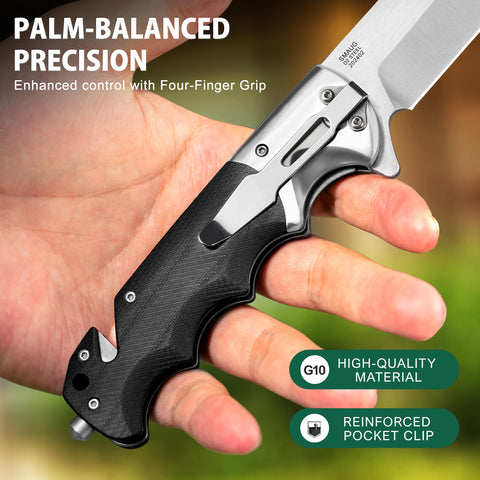 LOTHAR SMAUG knife G10 handle with ergonomic grip in focus