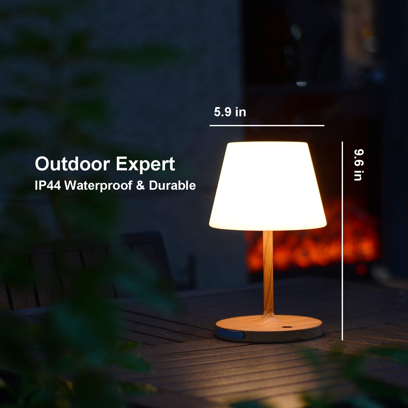 LOTITOL outdoor table lamp side view showing compact cordless design.
