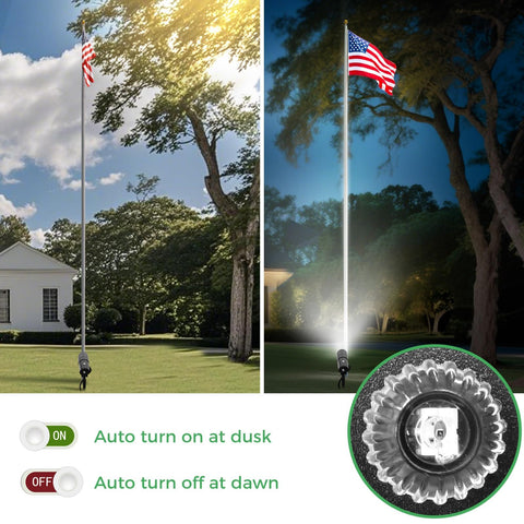 LOTMOS 30W LED spotlight at dusk-to-dawn sensor enhances exterior visibility.