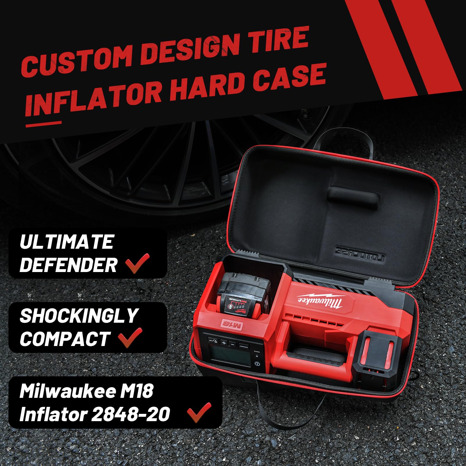 LOTOCASE custom molded hard case for Milwaukee M18 Inflator snug and secure