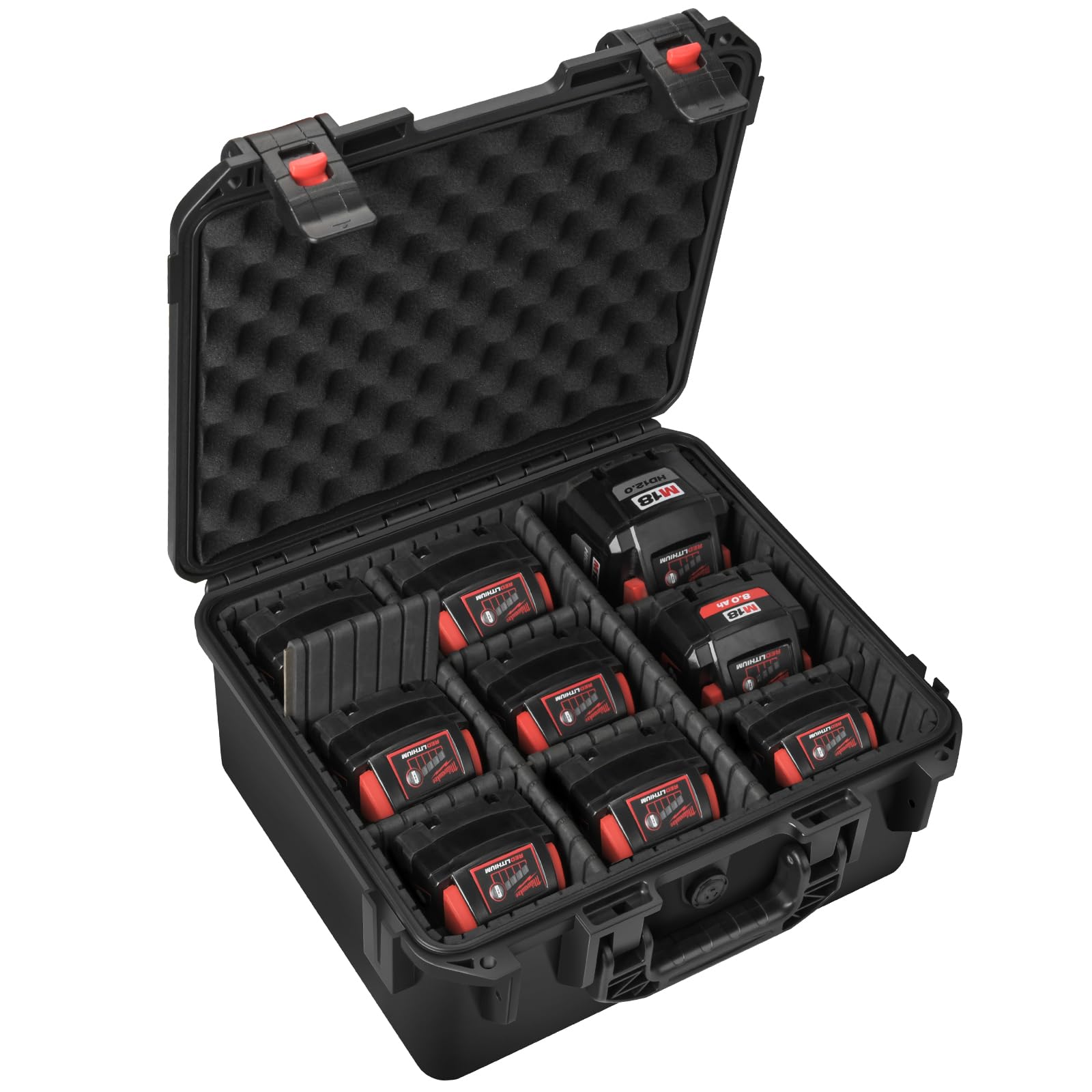 LOTOCASE Milwaukee battery storage case with rugged protection for M18 and M12 packs.