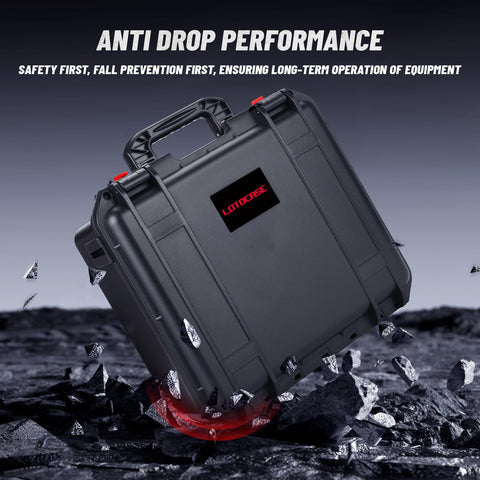 LOTOCASE hard case with sturdy handle and secure lock latch for portability.