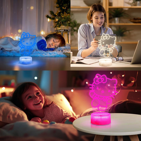 Louhh 3D illusion Kitty Light adds whimsical bedroom decor.