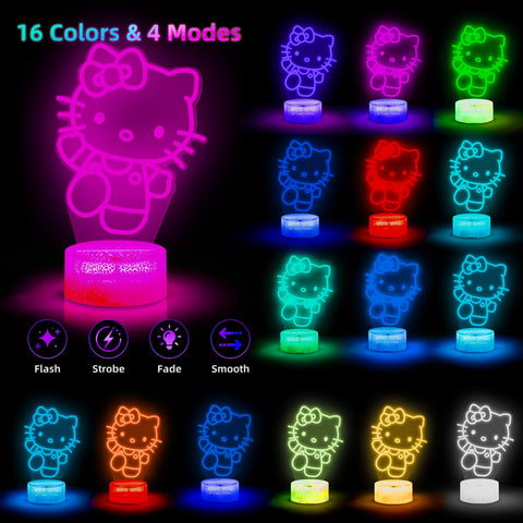 Louhh Kitty Night Light remote controls 16 colors for mood lighting.